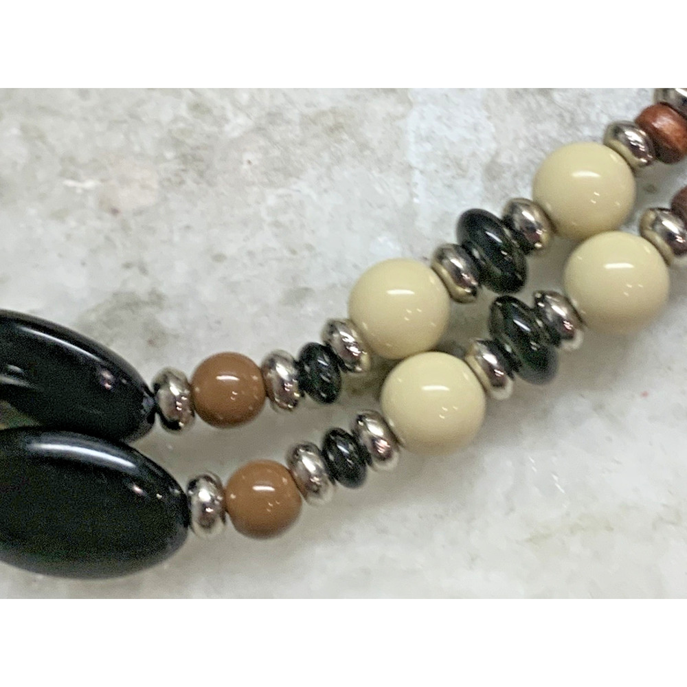 CHAPS SIGNED OVAL TIGER'S EYE ONYX BEAD NECKLACE SILVER BUTTON CLASP R1 - Picture 4 of 7